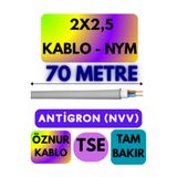 Avarson Öznur 2x2,5 NYM Antigron Kablo, 70 Metre, Gri