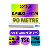 Avarson Öznur 2x2,5 NYM Antigron Kablo, 90 Metre, Gri