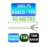Avarson Öznur 3X0,75 TTR Kablo, 10 Metre, Beyaz
