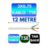 Avarson Öznur 3X0,75 TTR Kablo, 12 Metre, Beyaz