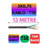 Avarson Öznur 3X0,75 TTR Kablo, 13 Metre, Siyah