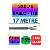 Avarson Öznur 3X0,75 TTR Kablo, 17 Metre, Siyah