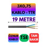 Avarson Öznur 3X0,75 TTR Kablo, 19 Metre, Siyah