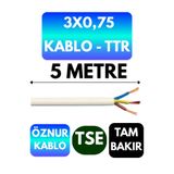 Avarson Öznur 3X0,75 TTR Kablo, 5 Metre, Beyaz