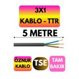 Avarson Öznur 3x1 TTR Enerji Kablosu, 5 Metre, Siyah