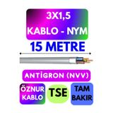 Avarson Öznur 3x1,5 Antigron NYM Kablo, 15 Metre, Gri