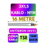 Avarson Öznur 3x1,5 Antigron (NYM) Kablo, 16 Metre, Gri