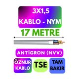 Avarson Öznur 3x1,5 Antigron (NYM) Kablo, 17 Metre, Gri