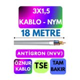 Avarson Öznur 3x1,5 Antigron (NYM) Kablo, 18 Metre, Gri