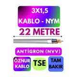 Avarson Öznur 3x1,5 Antigron NYM Kablo, 22 Metre, Gri