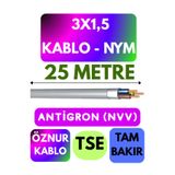 Avarson Öznur 3x1,5 Antigron (NYM) Kablo, 25 Metre, Gri