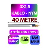Avarson Öznur 3x1,5 Antigron (NYM) Kablo, 40 Metre, Gri