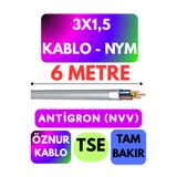 Avarson Öznur 3x1,5 Antigron NYM Kablo, 6 Metre, Gri