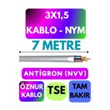 Avarson Öznur 3x1,5 Antigron NYM Kablo, 7 Metre, Gri