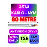 Avarson Öznur 3x1,5 Antigron NYM Kablo, 80 Metre, Gri