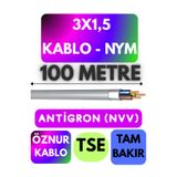 Avarson Öznur 3x1,5 NYM Antigron Kablo, 100 Metre, Gri
