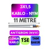 Avarson Öznur 3x1,5 NYM Antigron Kablo, 11 Metre, Gri
