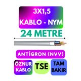 Avarson Öznur 3x1,5 NYM Antigron Kablo, 24 Metre, Gri