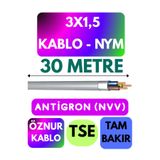 Avarson Öznur 3x1,5 NYM Antigron Kablo, 30 Metre, Gri
