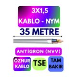 Avarson Öznur 3x1,5 NYM Antigron Kablo, 35 Metre, Gri
