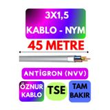 Avarson Öznur 3x1,5 NYM Antigron Kablo, 45 Metre, Gri