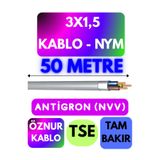 Avarson Öznur 3x1,5 NYM Antigron Kablo, 50 Metre, Gri