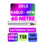 Avarson Öznur 3x1,5 NYM Antigron Kablo, 60 Metre, Gri