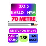 Avarson Öznur 3x1,5 NYM Antigron Kablo, 70 Metre, Gri