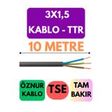 Avarson Öznur 3X1,5 TTR Enerji Kablosu, 10 Metre, Siyah