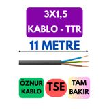 Avarson Öznur 3x1,5 TTR Enerji Kablosu, 11 Metre, Siyah
