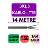 Avarson Öznur 3X1,5 TTR Enerji Kablosu, 14 Metre, Siyah