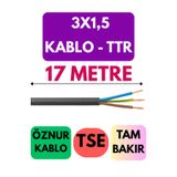 Avarson Öznur 3X1,5 TTR Enerji Kablosu, 17 Metre, Siyah
