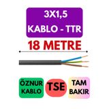 Avarson Öznur 3X1,5 TTR Enerji Kablosu, 18 Metre, Siyah