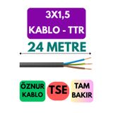 Avarson Öznur 3X1,5 TTR Enerji Kablosu, 24 Metre, Siyah