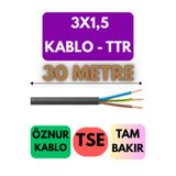Avarson Öznur 3x1,5 TTR Enerji Kablosu, 30 Metre, Siyah