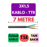 Avarson Öznur 3x1,5 TTR Enerji Kablosu, 7 Metre, Siyah