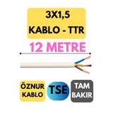 Avarson Öznur 3X1,5 TTR Kablo, 12 Metre, Beyaz