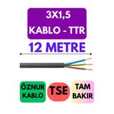 Avarson Öznur 3x1,5 TTR Kablo, 12 Metre, Siyah