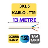 Avarson Öznur 3X1,5 TTR Kablo, 13 Metre, Beyaz