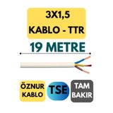 Avarson Öznur 3X1,5 TTR Kablo, 19 Metre, Beyaz