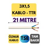 Avarson Öznur 3X1,5 TTR Kablo, 21 Metre, Beyaz