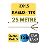 Avarson Öznur 3X1,5 TTR Kablo, 25 Metre, Beyaz