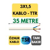 Avarson Öznur 3X1,5 TTR Kablo, 35 Metre, Beyaz