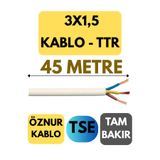 Avarson Öznur 3X1,5 TTR Kablo, 45 Metre, Beyaz