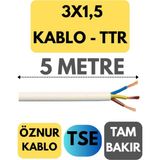 Avarson Öznur 3x1,5 Ttr Kablo, 5 Metre, Beyaz - Çok Renkli