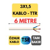 Avarson Öznur 3X1,5 TTR Kablo, 6 Metre, Beyaz