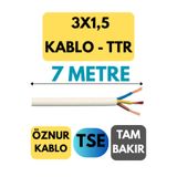 Avarson Öznur 3X1,5 TTR Kablo, 7 Metre, Beyaz