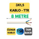 Avarson Öznur 3X1,5 TTR Kablo, 8 Metre, Beyaz