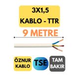 Avarson Öznur 3X1,5 TTR Kablo, 9 Metre, Beyaz