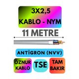 Avarson Öznur 3x2,5 Antigron NYM Kablo, 11 Metre, Gri